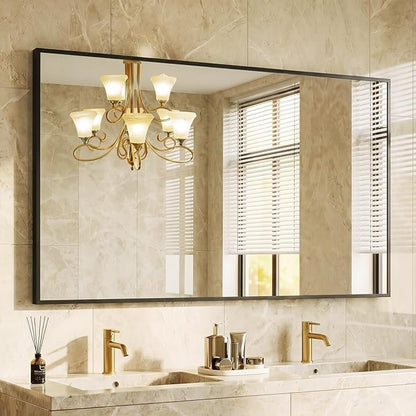 NEWBULIG 30" x 48" Black Rectangle Bathroom Mirror for Wall, Morden Wall Mirror with Metal Frame, Tempered Glass, Vanity Mirror for Over Sink, Entryway, Living Room, Anti-Rust