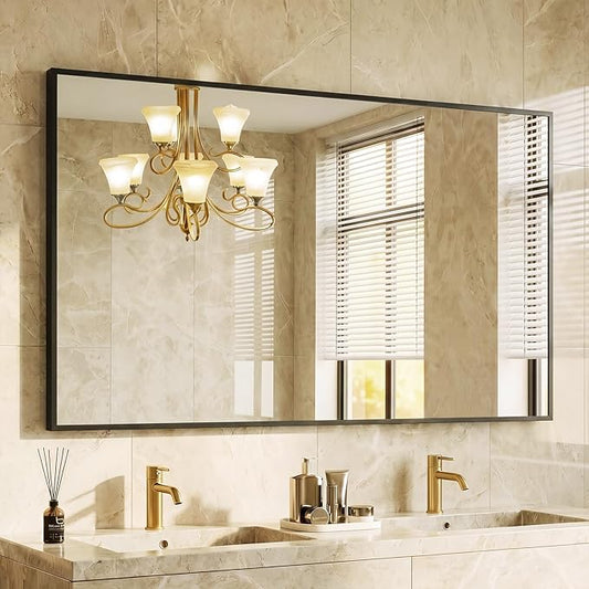 NEWBULIG 30" x 48" Black Rectangle Bathroom Mirror for Wall, Morden Wall Mirror with Metal Frame, Tempered Glass, Vanity Mirror for Over Sink, Entryway, Living Room, Anti-Rust