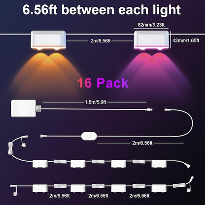 Outdoor Deck Lights, 16 Lights Smart Fence Lights Compatible with Alexa & Google Home, IP65 LED Patio Deck Lighting with Remote, Fence Lighting Music Sync for Patio Yard Garden(104.8ft)