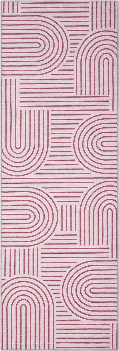 ROYHOME Modern Rug 2x6 Runners for Hallways, Abstract Kitchen Runner Rugs Non Slip Bath Runner, Rainbow Washable Runners Rug for Bedroom, Soft Long Rugs for Entryway Bathroom Laundry Dorm, Pink