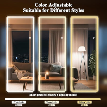 LED Mirror Full Length - 71" x 26" Large Round Corners Floor Full Body Mirror with 3 Color Lights Brightness Adjustable, Standing Leaning for Bedroom, Dressing Room, Cloakroom, White
