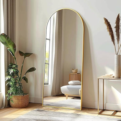 Dewfig Arched Gold Full Length Mirror, 57"X20" Large Floor Mirrors, Full Body Mirror for Leaning or Hanging, Standing Mirrors for Bedroom, Living Room,Dressing Room, Aluminum Alloy Frame, Gold