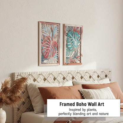 2 Pack Metal Leaf Boho Wall Decor, 3D Metal Leaf Tropical Wall Decor, Tropical Palm Leaves Boho Wall Art, Modern Wall Art, Bohemian Room Decoration for Living Room, Bedroom and Bathroom, Housewarming Gift