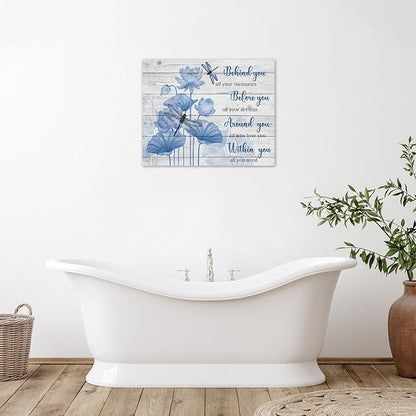 LB Inspirational Dragonfly Wall Art Vintage Farmhouse Blue Floral Canvas Wall Art Rustic Wood Wall Decor for Bedroom Bathroom Living Room Framed Ready to Hang 8L x 10W