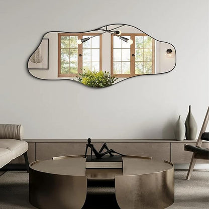 Large Irregular Mirror, 54.5"x24" Asymmetrical Tempered Glass Mirror, Modern Abstract Frameless Mirrors for Living Room Bedroom Hallway Entryway, Hangs Vertically or Horizontally
