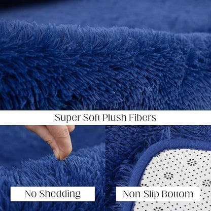 Puremy Soft 5x7 Blue Rug, Fluffy Area Rugs for Living Room, Plush Navy Area Rugs for Bedroom, Non-Slip Indoor Carpet for Nursery, Study Room, Kids Room, Room Decor
