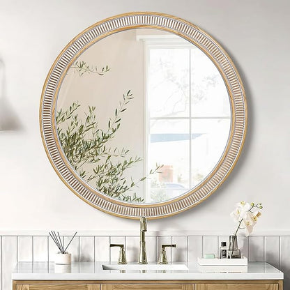 HOITUZYUS Round Wood Mirrors for Wall Decor, 30 Inch Rustic Farmhouse Circle Decorative Mirror for Bathroom, Living Room, Foyer, Entryway, Bedroom