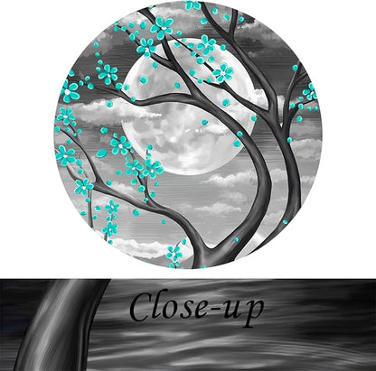 KREATIVE ARTS Teal Flower Tree Wall Art for Bedroom Cherry Blossom Tree in Full Moon Night Landscape Canvas Prints Artwork for Home Wall Decoration Ready to Hang Vertical 20x40inch (Green)