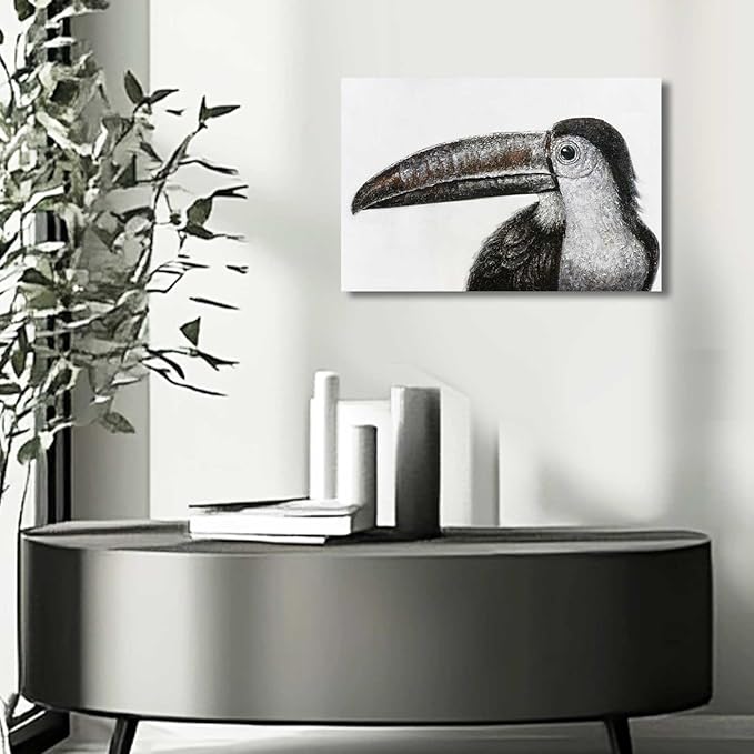 Bird Painting Black and White Wall Art Animal Wall Prints Small Canvas Framed Artwork for Office Bedroom Kitchen 12x16 Inch