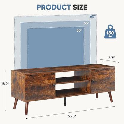 DUMOS TV Stand for 55 60 inch TV, Modern Mid Century Entertainment Center with Storage, Wooden Media Console Table with 2 Cabinets, for Living Room, Bedroom, Rust