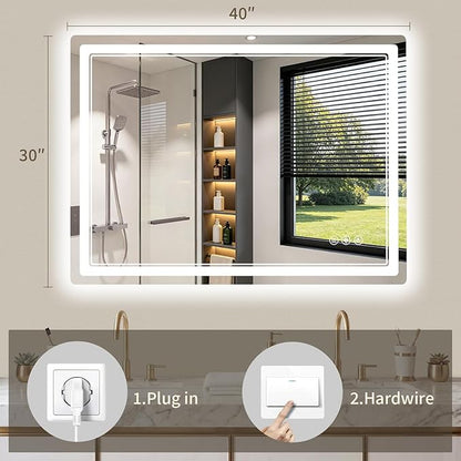 30"x40" LED Bathroom Mirror with Lights, Backlit + Front Lit, Anti-Fog, Lighted Bathroom Mirror for Wall, HD Shatterproof Tempered Glass, Dimmable, Memory Function (Horizontal/Vertical)