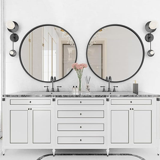 PROHOMEWARE Black Round Bathroom Mirrors, 36 inch Circle Wall Mounted Hanging Mirror for Entryway, Living Room, Hallway, Bathroom, Bedroom