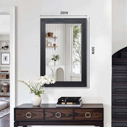 Wood Framed Mirrors for Wall, Black Bathroom Vanity Mirror for Over Sink 20 x 30, Vintage Wall Mirror for Bathroom Sink Hallway Entryway Bedroom Living Room Farmhouse Boho Style