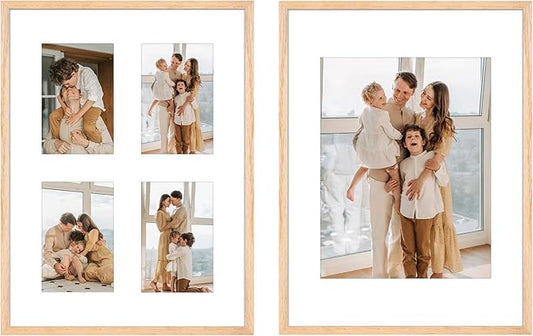 ATOBART 12x16 Picture Frame,OAK Wood Photo Frame 8.5x11 with Mat or 4x6 with 4 Mat with Perspex Glass for Vertical or Horizontal Wall Display for Photo, Christmas Gift,Set of 2
