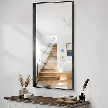 CIRCUMI Black Bathroom Mirror, 24"x48" Rectangular Mirror with Deep Metal Frame, Brushed Finish, Tempered Glass, Large Mirror for Wall, Over 2 Sinks, Installed Vertically/Horizontally, Crystal-Clear