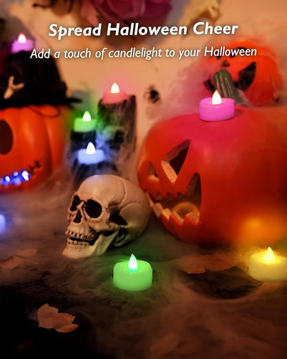 merrynights Flameless Candles, 12-Pack Color Changing Tea Lights Candles Battery Operated, Long-Lasting 200+ Hours Flameless Tealight Candles for Halloween Christmas Holiday Decor, 1.5'' D X 1.25'' H