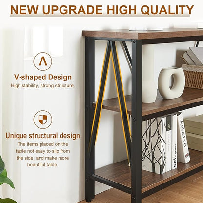HOMISSUE Entryway Console Table, Rustic Console Table with Wide Storage, Industrial Foyer for Entryway with 3-Tier Open Shelves, Entry Tables for Living Room, Hallway, Brown, 47 Inch