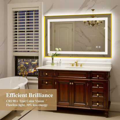 40X24 Inch LED Bathroom Mirror with Lights, Gold Frame Frontlit+ Backlit Bathroom Vanity Mirror for Wall, Ultra-Clear Tempered Glass, Shatter-Proof, Anti-Fog and Memory Function, ETL Listed