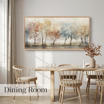Bzstyleart Large Wood Framed Wall Art Watercolor Trees Print Abstract Landscape Painting Canvas Plant Pictures for Aesthetic Room Decor Countryside Wall Decor for Living Room 20x40in