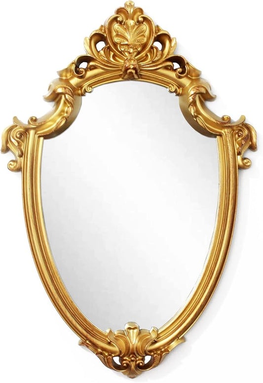 Eaoundm 16.5 x 11 inch Vintage Mirror Antique Mirror Decorative wall Mirror Shield Shape (Brush Gold)