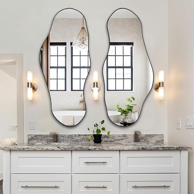 Irregular Frameless Mirror, 47.2"x21.4" Asymmetrical Aesthetic Wall Mirror, Modern Organic Shape Mirrors for Living Room Bedroom Entryway Hallway, Horizontal or Vertical Hanging