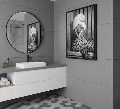 Framed Cheetah Bathroom Canvas Wall Art Trendy Black and White Leopard Painting Picture Wall Decor Poster Print Artwork for Bedroom Living Room Apartment Home Decoration
