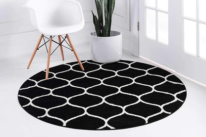 Unique Loom Trellis Frieze Collection Area Rug - Rounded (4' 1" Round, Black/ Ivory)