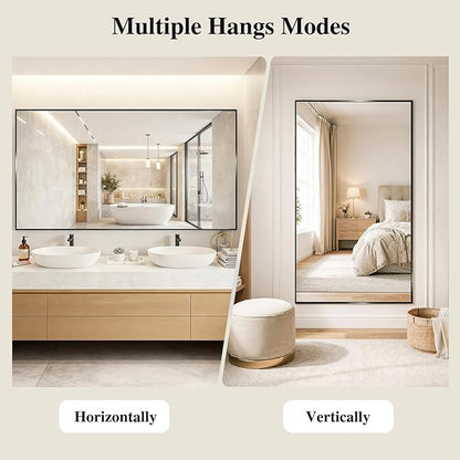 Koonmi Black Mirrors for Wall, 30x60 Inch Bathroom Mirror, Rectangular Wall Mirror for Living Room Bedroom Bathroom, Hangs Horizontally or Vertically