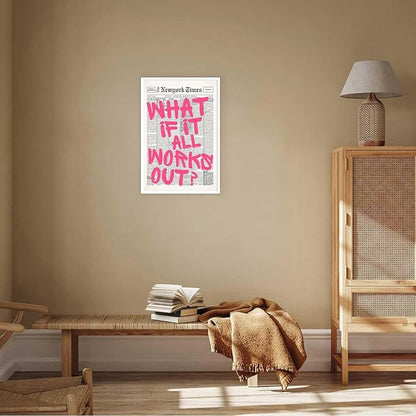 Drimiler Retro Newspaper Pink Font Poster What If It All Works Out Canvas Wall Art Positive Affirming Quote Minimalist Prints Painting For Home Bedroom Dorm Wall Decor 12x16in Unframed