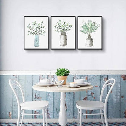 AHUASJART Large Size Wall Art For Living Room Black Framed Canvas Wall Decor For Bedroom Wall Painting For Kitchen Dining Room Modern Office Decoration Green Leaf Vase Wall Pictures Home Walls Art