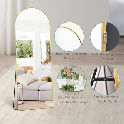 70''x26'' Full Length Mirror, Large Arched Floor Mirror with Stand, Oversized Wall Mirror, Full Body Mirrors Standing Leaning for Living Room, Bedroom (Gold)