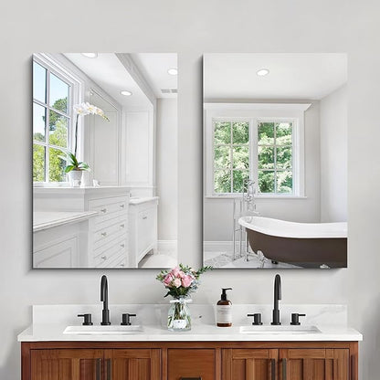 CILIBER Frameless Mirror, 24x36 Mirrors for Wall, Rectangle Bathroom Mirror for Over Sink, Frameless Vanity Mirror with Polished Edge, 3mm Tempered Glass, Hangs Horizontally or Vertically