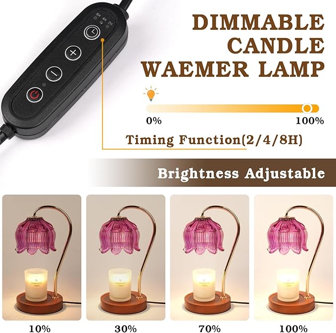 Purple Candle Warmer Lamp with Timer, Electric Candle Warmer, Women Birthday Christmas Gift, Flower Wax Warmer for Yankee Candle Lovers, Vintage Melt Lamp for House Warming Gifts for Mom, Friend