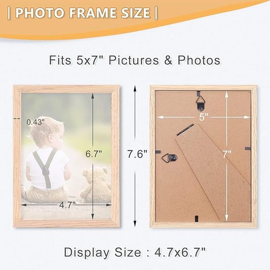 5x7 Picture Frame, OAK Wood Photo Frame with Perspex Glass for Vertical or Horizontal Tabletop Wall Display for Photos, Paintings, Posters, Artwork, Birthday Christmas Gift, Set of 3