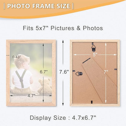5x7 Picture Frame, OAK Wood Photo Frame with Perspex Glass for Vertical or Horizontal Tabletop Wall Display for Photos, Paintings, Posters, Artwork, Birthday Christmas Gift, Set of 2