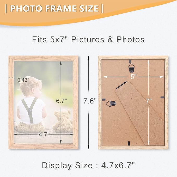 5x7 Picture Frame, OAK Wood Photo Frame with Perspex Glass for Vertical or Horizontal Tabletop Wall Display for Photos, Paintings, Posters, Artwork, Birthday Christmas Gift, Set of 6