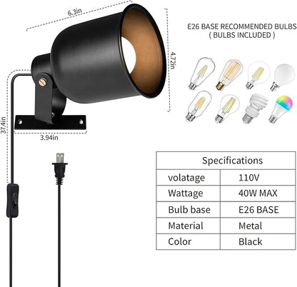 Aisilan Plug-in Wall Sconce Lighting, Adjustable Wall Light for Bedroom Bedside, Modern Indoor Wall Sconce for Reading with Cord, Easy Install 7W 3000K Bulb for Living Room Hallway