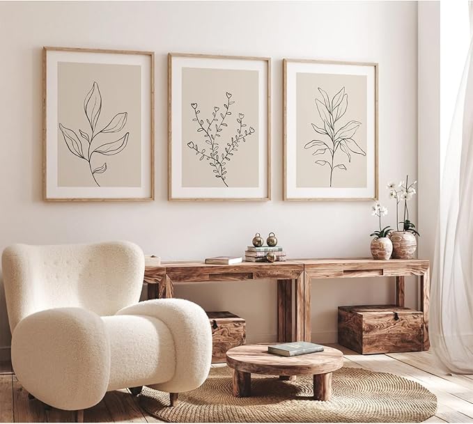Botanical Wall Art Decor Set of 3 Neutral Wall Decor Boho Beige Canvas Wall Art Botanical Minimalist Pictures Botanical Neutral Prints Beige Posters Boho Artwork for Room Bedroom 24x36 Inch Unframed