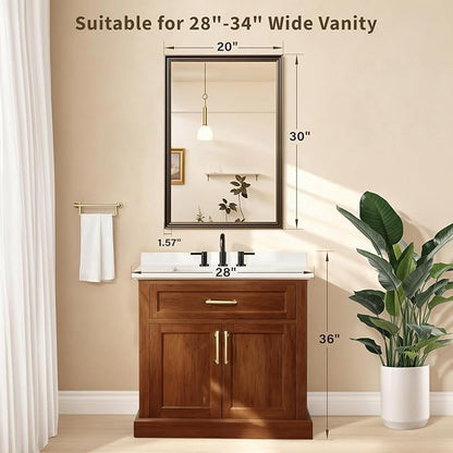 Retro Copper Effect Framed Wall Mirror, 20x30 Rectangle Mirror, Anti-desilvering Tempered Glass, Sustainable& Sturdy Frame, Farmhouse Mirror, Anti-Rust, 3min Fast Setup for Bathroom Living Room