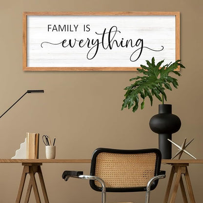 AuraPeak Family Is Everything Wall Decor Rustic Dining Room Sign for Horizontal Home Living Room Entryway Hallway Wood Hanging Plaque Wall Art Decoration (Wood 40"×15")