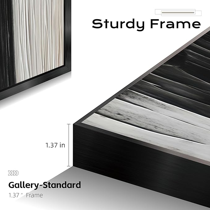 Large Framed Long Narrow Vertical Abstract Wall Art Set of 2, Premium Crystal Porcelain Canvas Prints, Neutral Abstract Modern Design - Perfect for Entryway, Hallway, Living Room, Bedroom - 63x10 inch