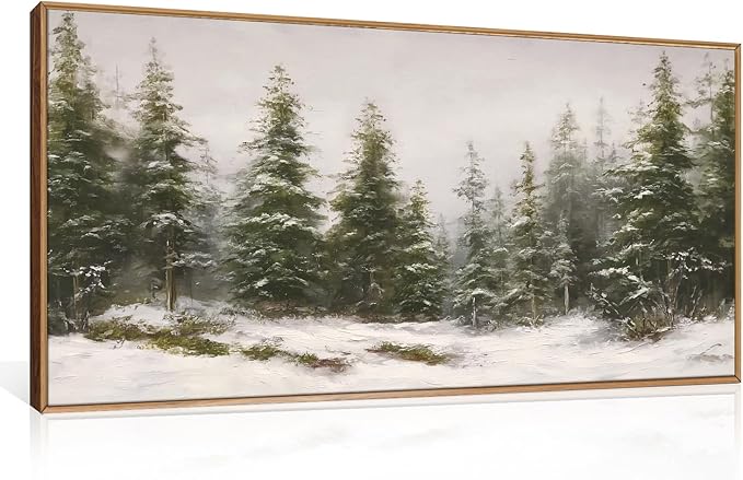 HPNIUB Green Pine Tree Landscape Framed Wall Art Set,Modern Foggy Forest Wall Decor,Nature Tree Woodland Printing,Calming Nordic Wilderness Scenic Artwork for Living Room, Bedroom,Office-20''x40''