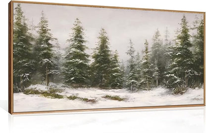 HPNIUB Green Pine Tree Landscape Framed Wall Art Set,Modern Foggy Forest Wall Decor,Nature Tree Woodland Printing,Calming Nordic Wilderness Scenic Artwork for Living Room, Bedroom,Office-20''x40''