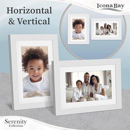 Icona Bay 4x6 Picture Frames w/Removable Mat for 3x5 Photos (White, 10 Pack), Sleek Modern Style Frames, Table Top or Wall Mount, Serenity Collection