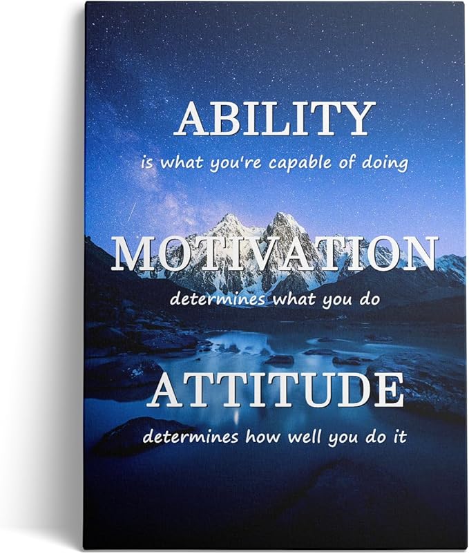 Jumong Inspirational Office Wall Art, ABILITY MOTIVATION ATTITUDE Motivational Quotes, Motivational Canvas Wall Art for Living Room, Wooden Framed Ready to Hang