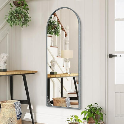 Arch Full Length Wall Mirror, 48"x16" Arched Wall Mounted Mirror, Metal Aluminum Frame Modern Simple Home Decor, Leaning Against Wall Mirror for Bedroom Living Room Cloakroom Gray