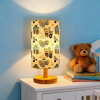Shark Night Light Lamp for Boys Bedroom - 3-Way Dimmable Nursery Lamp with Wood Base & Linen Shade, Boho Kids Room Decor, Safe Baby Gift for Boys, Toddlers,Nursery, Teens
