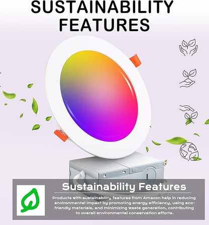 CLOUDY BAY [12 Pack] 6inch Smart WiFi LED Recessed Lighting,RGBCW Color Changing, Compatible with Alexa and Google Home Assistant, No Hub Required,15W 950LM, 2700K-6500K,CRI90+ Wet Location