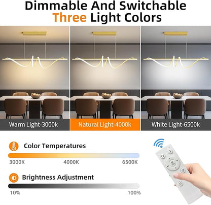 Modern LED Gold Pendant Light, 39IN Ceiling Chandelier Fixtures Dimmable with Remote Control 3000k-6500K Adjustable Color Temperature, Aluminum Island Lighting Lamp for Dining Room, Living Room