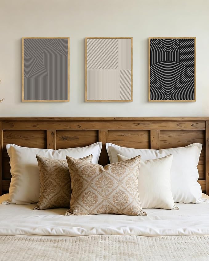 Drsoum Minimalist Abstract Wall Art Framed Modern Boho Neutral Line Wall Decor Mid Century Geometric Artwork Bedroom Living Room 11x14in Natural Framed
